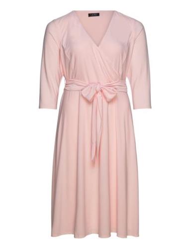 Surplice Jersey Dress Knelang Kjole Pink Lauren Women