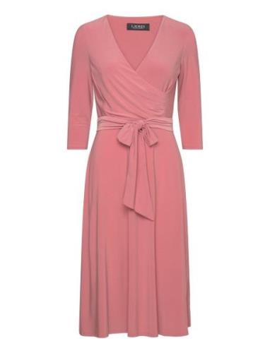 Surplice Jersey Dress Knelang Kjole Pink Lauren Ralph Lauren