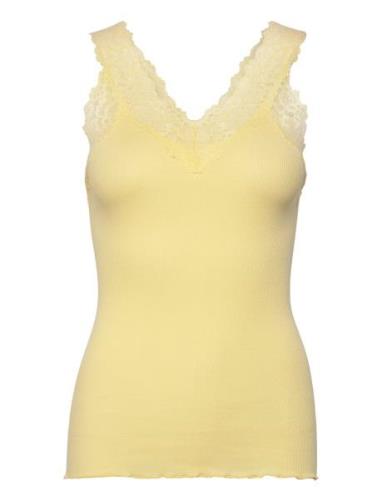 Organic Top W/ Lace Tops T-shirts & Tops Sleeveless Yellow Rosemunde