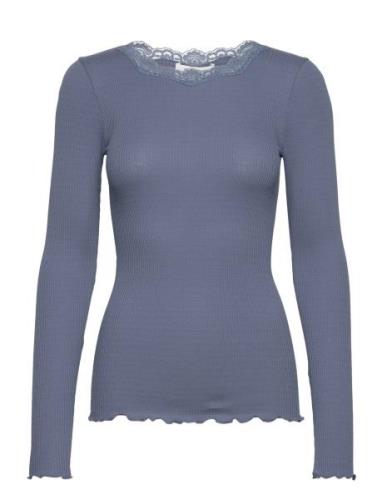 Organic T-Shirt W/ Lace Tops T-shirts & Tops Long-sleeved Blue Rosemun...