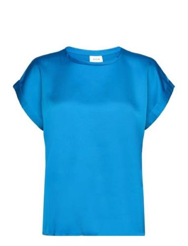Viellette S/S Satin Top - Noos Tops T-shirts & Tops Short-sleeved Blue...