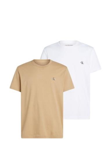 2 Pack Monologo T-Shirt Tops T-shirts Short-sleeved Beige Calvin Klein...