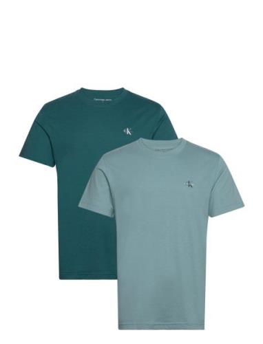 2 Pack Monologo T-Shirt Tops T-shirts Short-sleeved Blue Calvin Klein ...
