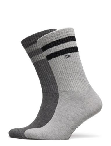 Ck Men Sock 2P Stripes Underwear Socks Regular Socks Grey Calvin Klein