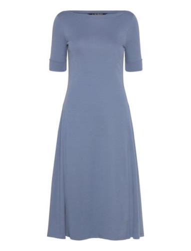 Stretch Cotton Midi Dress Knelang Kjole Blue Lauren Ralph Lauren