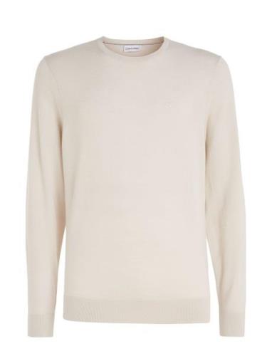 Merino Rws Crew Neck Sweater Tops Knitwear Round Necks Cream Calvin Kl...