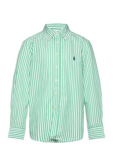 Striped Cotton Poplin Shirt Tops Shirts Long-sleeved Shirts Green Ralp...