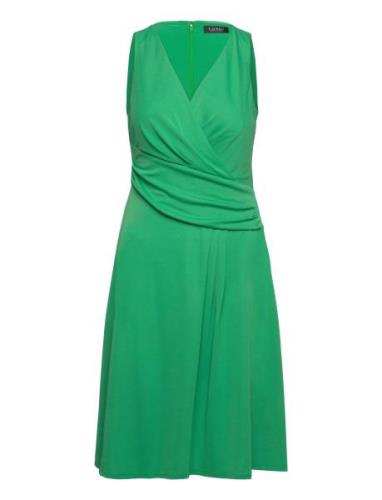Surplice Jersey Sleeveless Dress Knelang Kjole Green Lauren Ralph Laur...