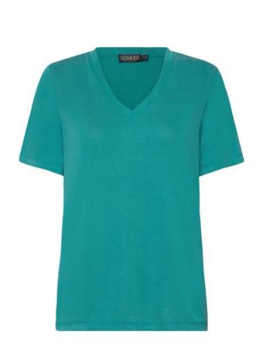 Slcolumbine Loose Fit V-Neck Ss Tops T-shirts & Tops Short-sleeved Blu...