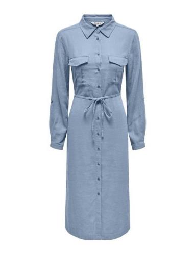 Onlcaro Ls Linen Bl L Shirt Dress Cc Pnt Knelang Kjole Blue ONLY