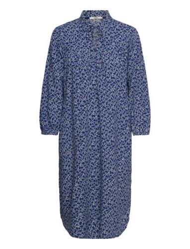 Viscose Midi Dress With All-Over Print Knelang Kjole Blue Esprit Casua...