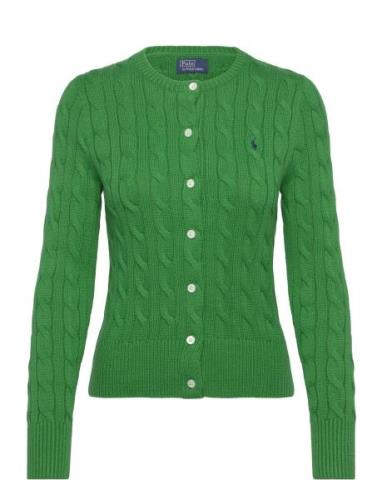 Cable-Knit Cotton Crewneck Cardigan Tops Knitwear Cardigans Green Polo...