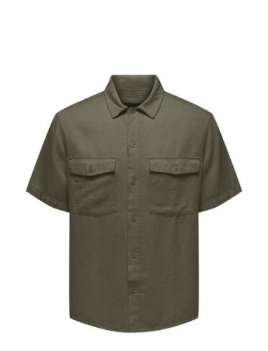 Onskari Ss Shirt Visc Lin 0075 Cs Tops Shirts Short-sleeved Green ONLY...