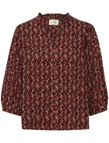 Crtiah Blouse 3/4 Sleeve Tops Blouses Long-sleeved Red Cream