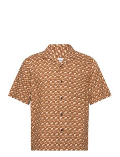 Bowling Ss Shirt Aop Comf Tops Shirts Short-sleeved Brown Calvin Klein