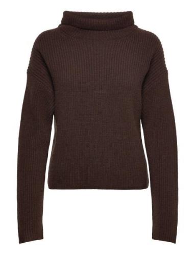 Rib-Knit Wool-Cashmere Mockneck Jumper Tops Knitwear Turtleneck Brown ...