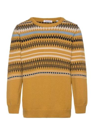 Jacquard Knit Cotton Crew Knit - Go Tops Knitwear Pullovers Yellow Kno...