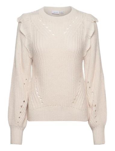 Vinorila New L/S Pointelle Knit Top Tops Knitwear Jumpers Cream Vila