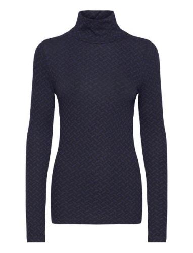 Rodebjer Kiena Leaves Tops Knitwear Turtleneck Navy RODEBJER