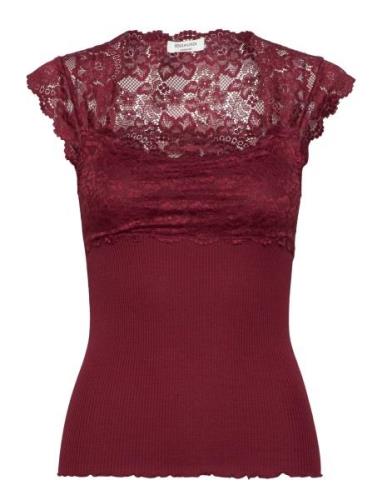 Silk Top W/ Lace Tops T-shirts & Tops Sleeveless Red Rosemunde
