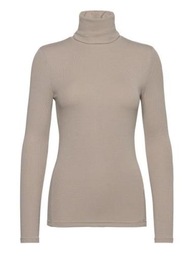 Modal Rib Longsleeve Turtleneck Tops Knitwear Turtleneck Beige Calvin ...