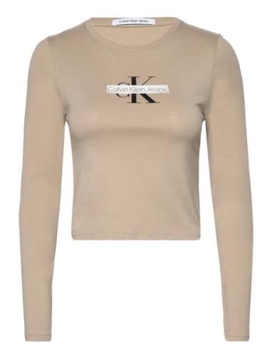 Seasonal Monologo Long Sleeve Tops T-shirts & Tops Long-sleeved Beige ...