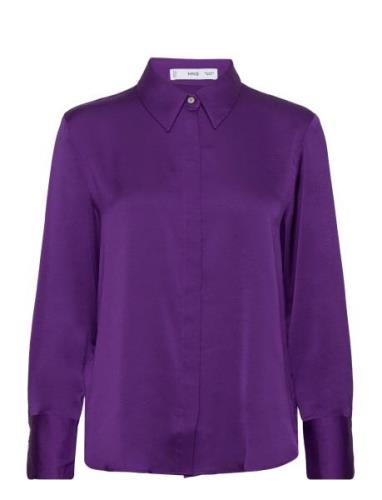Satin Finish Flowy Shirt Tops Blouses Long-sleeved Purple Mango