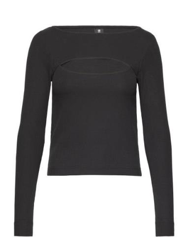 Cut-Out Slim Boat T L\S Wmn Tops T-shirts & Tops Long-sleeved Black G-...