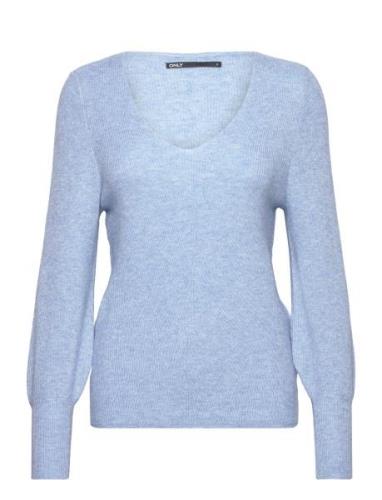 Onlatia L/S V-Neck Cuff Knt Noos Tops Knitwear Jumpers Blue ONLY