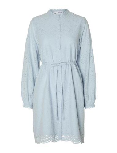 Slftatiana Ls Short Embr Dress Noos Kort Kjole Blue Selected Femme