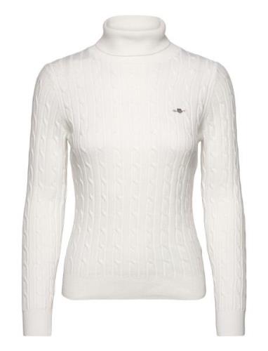 Stretch Cotton Cable Turtleneck Tops Knitwear Turtleneck White GANT