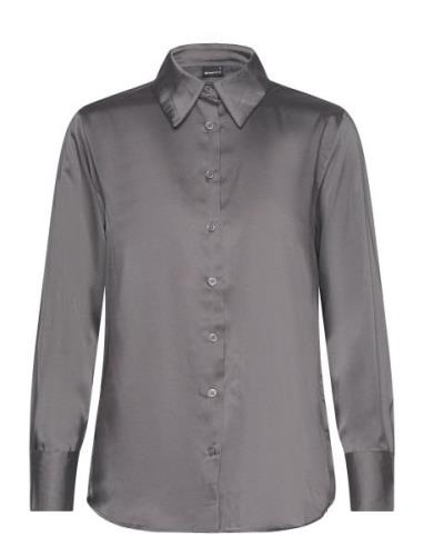 Over D Satin Shirt Tops Shirts Long-sleeved Grey Gina Tricot