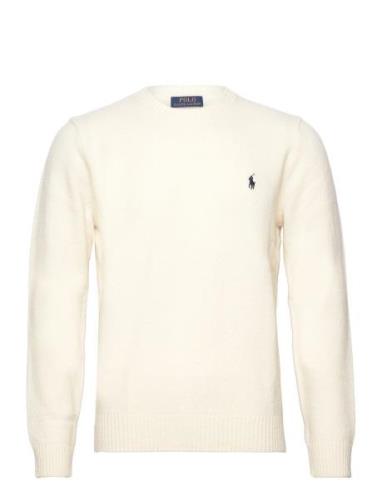Wool-Cashmere Crewneck Sweater Tops Knitwear Round Necks Cream Polo Ra...