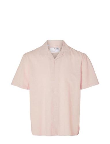 Slhrelaxnew-Linen Shirt Ss Resort Tops Shirts Short-sleeved Pink Selec...
