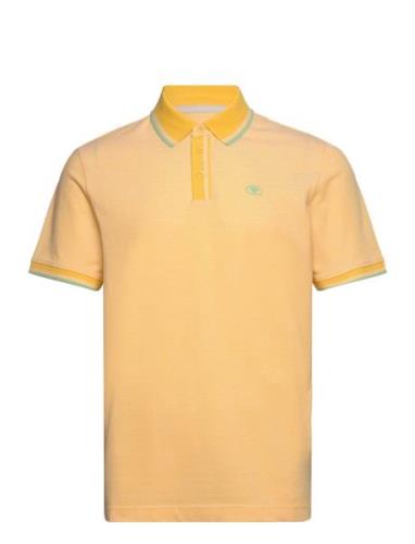 Polo With Detailed Collar Tops Polos Short-sleeved Yellow Tom Tailor