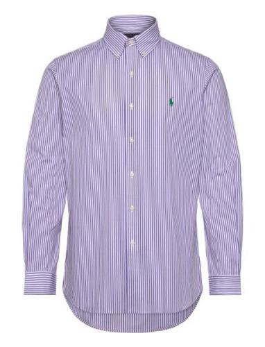 Custom Fit Plaid Stretch Poplin Shirt Tops Shirts Casual Purple Polo R...