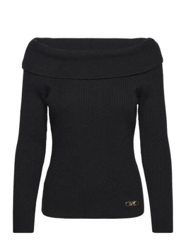 Off Shldr Fold Swtr Top Tops Knitwear Jumpers Black Michael Kors