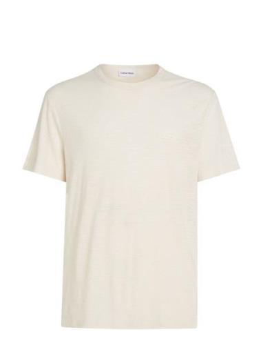 Cotton Linen T-Shirt Tops T-shirts Short-sleeved Cream Calvin Klein