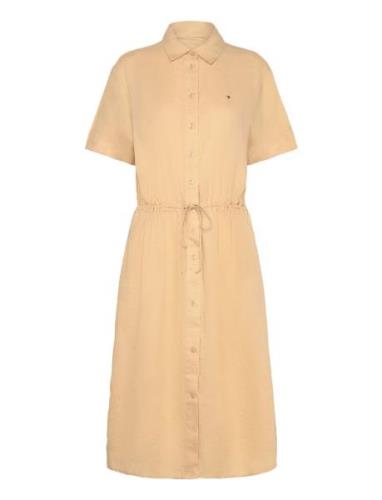 Linen Ss Midi Shirt Dress Knelang Kjole Beige Tommy Hilfiger