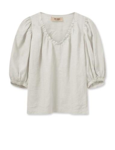 Mmtaissa Linen Blouse Tops Blouses Short-sleeved White MOS MOSH