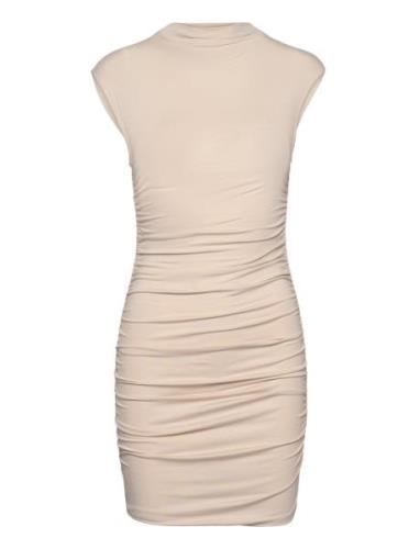 Soft Touch Funnel Neck Dress Kort Kjole Beige Gina Tricot