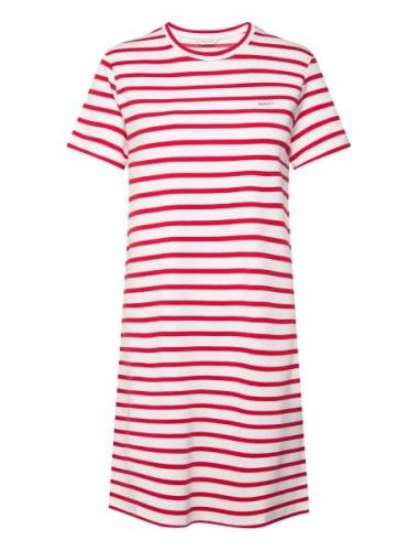 Striped Ss T-Shirt Dress Knelang Kjole Red GANT