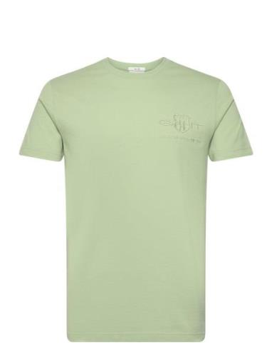 Slim Tonal Shield Pique Ss Tshirt Tops T-shirts Short-sleeved Green GA...