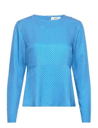 Star Anke Top Aop Tops Blouses Long-sleeved Blue Mads Nørgaard