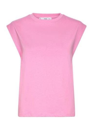 Rounded Neck Cotton T-Shirt Tops T-shirts & Tops Short-sleeved Pink Ma...