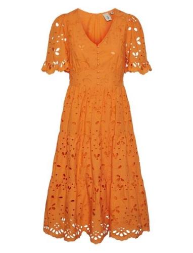 Yaskanikka 2/4 Midi Dress Knelang Kjole Orange YAS