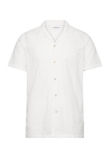 Embroidery Cotton Shirt S/S Tops Shirts Short-sleeved White Lindbergh