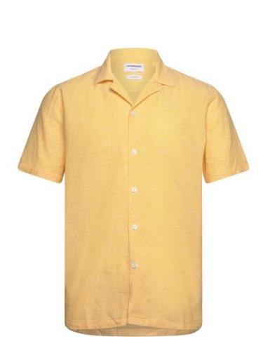 Casual Linen Blend Resort S/S Tops Shirts Short-sleeved Yellow Lindber...