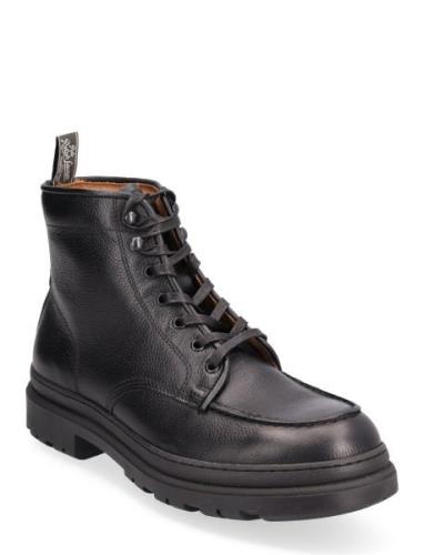 Leather Lace-Up Boot Støvletter Med Snøring Black Polo Ralph Lauren