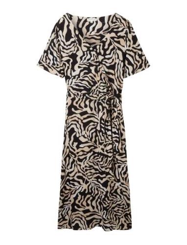 Printed Wrap Dress Knelang Kjole Black Tom Tailor